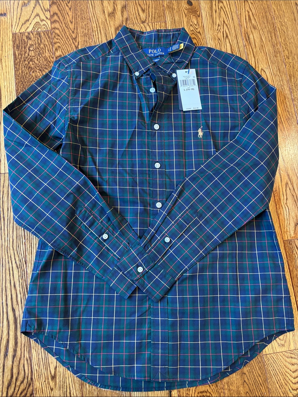 Polo by Ralph Lauren Blue and Green Plaid Button-Down Shirt Boys Size L (14-16)